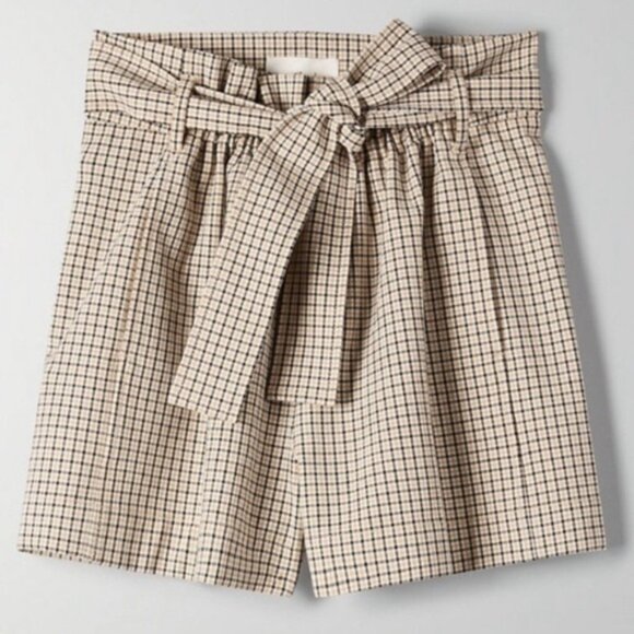 Aritzia Wilfred Gelas Shorts Paperbag High rise Waist Plaid Tie waist size 00 - Picture 3 of 13